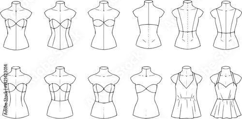 Fashion figure ten heads design template croquis wearing bodice
