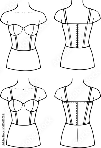 Fashion figure ten heads design template croquis wearing bodice
