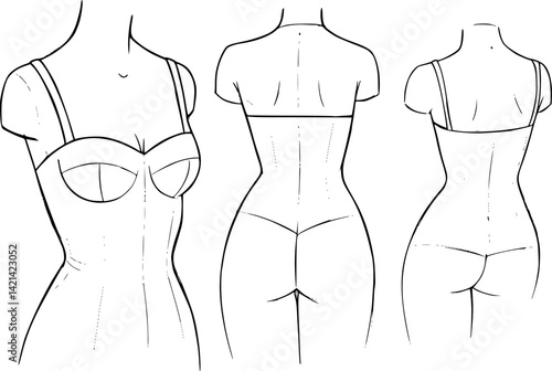 Fashion figure ten heads design template croquis wearing bodice
