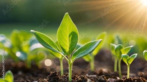 Young Green Plant Growing in Soil with Sunlight – Nature and Growth Concept