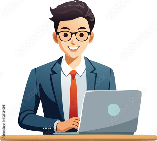 businessman with laptop on white background vector illustration