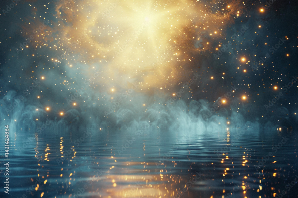 Naklejka premium A mystical advertising background bathed in an enchanted, glowing light, with swirling magical energy emanating from the center