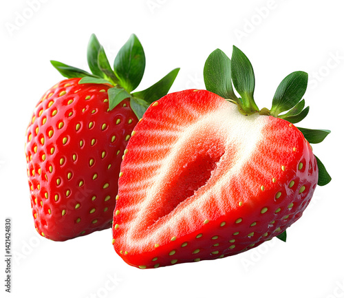 Obraz na płótnie Strawberry on transparent background. PNG format. Strawberry with a half isolated png. Two sliced strawberries with no background. Full depth of field. w salonie