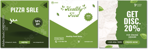 Promotional Banner Set for Pizza and Healthy Food with Discounts Offer