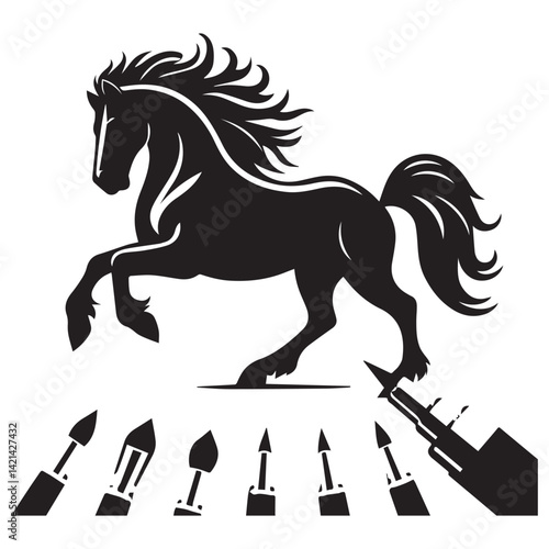 create simple black Horse Silhouette Vector with white background	
