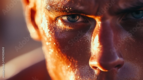 Intense Close-Up of Sweaty Athlete's Eye in Focus During Workout