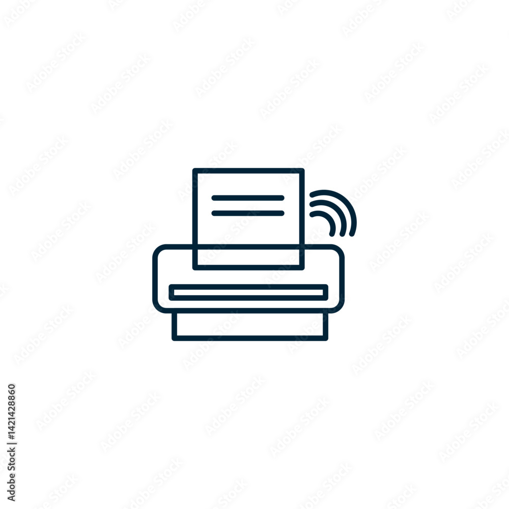 A minimal line-style icon of a wireless printer, with a paper sheet emerging from the top and curved signal lines indicating wireless connectivity. It represents modern printing technology using Wi-Fi A minimal line-style icon of a wireless printer, with a paper sheet emerging from the top and curved signal lines indicating wireless connectivity. It represents modern printing technology using Wi-Fi