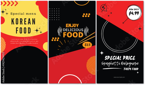 Bold Food Menu Flyer Templates Showcasing Special Korean and Italian Dishes