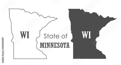 Minnesota. The outline and silhouette of the state with the abbreviated abbreviation of the name. The state border. A template for the design of printed products