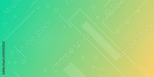 Modern abstract background with memphis elements in green and yellow gradients and retro themed for posters, banners and website landing pages.