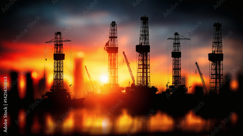 Obraz premium Torres de construcción al atardecer con silueta urbana de fondo