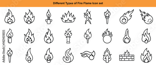 Fire Flame Icon Set - Different Types, Burning, Heat