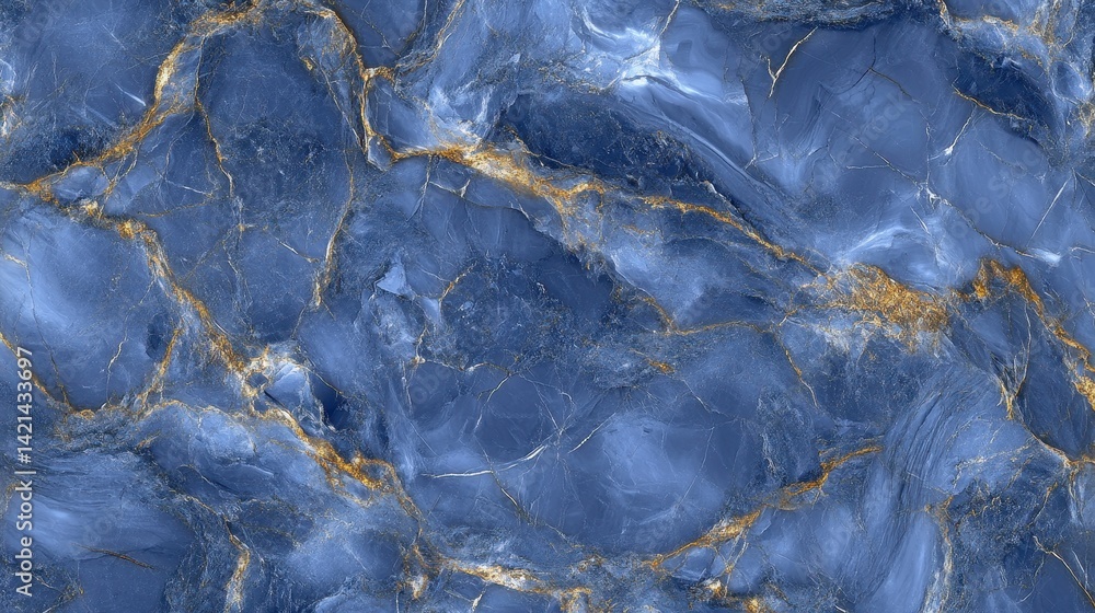 Fototapeta premium Striking blue and gold marble stone design.