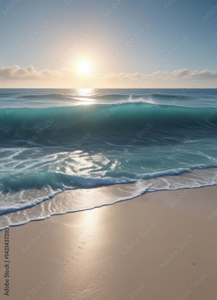 Fototapeta premium Deep ocean's tranquil blue waves gently rolling onto the beach , water, summer