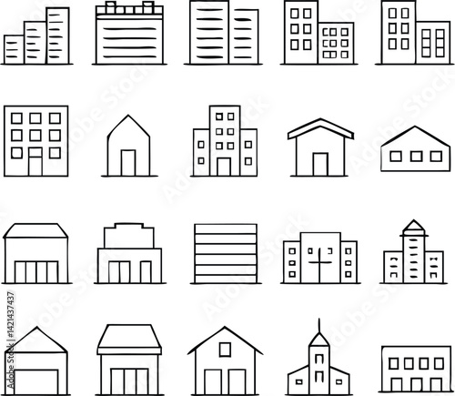 Urban Building Icon Pack | Cityscape, Architecture & Minimal Skyline Line Vector