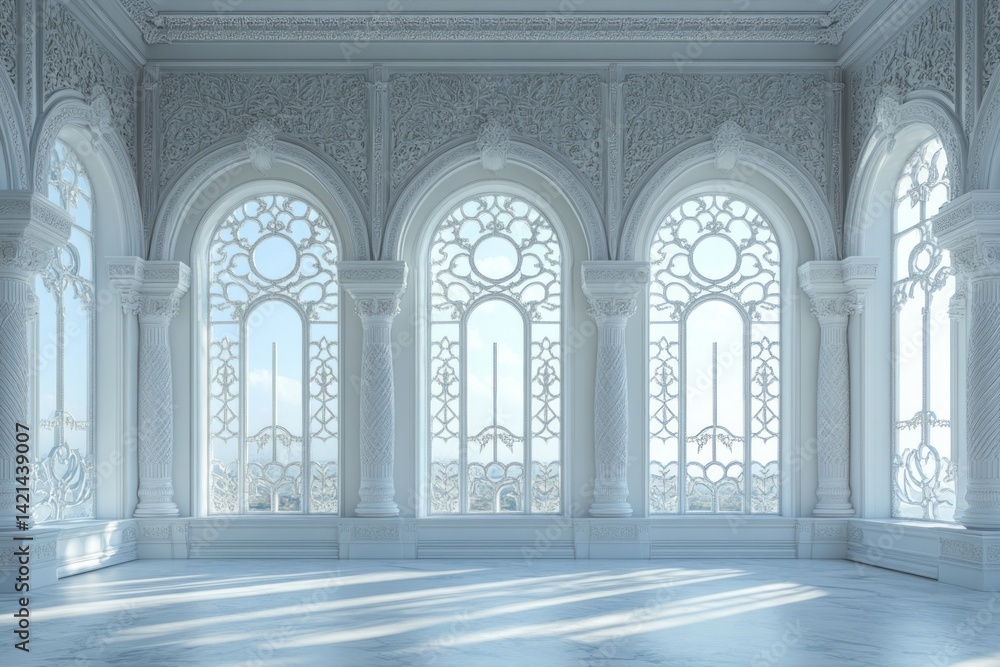 Obraz premium Ornate room bathed in light features large arched windows
