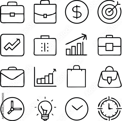 Business Management Icon Set | Strategy, Teamwork & Office Line Vector Collection