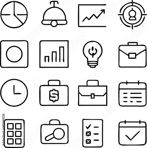 Business Management Icon Set | Strategy, Teamwork & Office Line Vector Collection