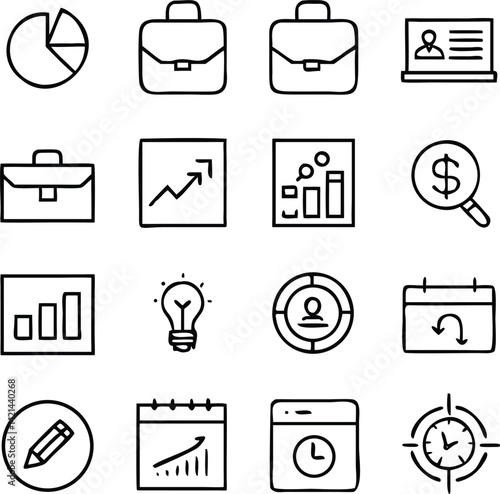 Business Management Icon Set | Strategy, Teamwork & Office Line Vector Collection