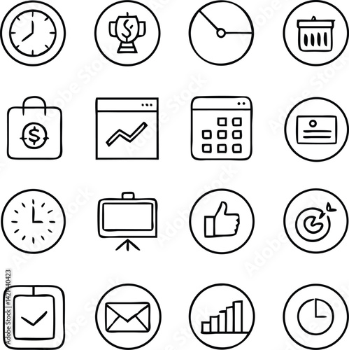Business Management Icon Set | Strategy, Teamwork & Office Line Vector Collection