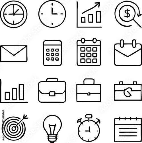 Business Management Icon Set | Strategy, Teamwork & Office Line Vector Collection