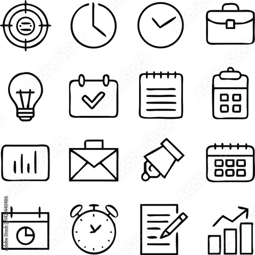 Business Management Icon Set | Strategy, Teamwork & Office Line Vector Collection