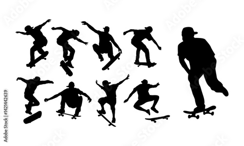 vector set of skateboarders silhouette