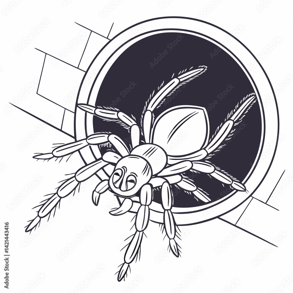 Trapdoor Spider Hidden in Round Hole – Minimal Line Design Trapdoor Spider Hidden in Round Hole – Minimal Line Design