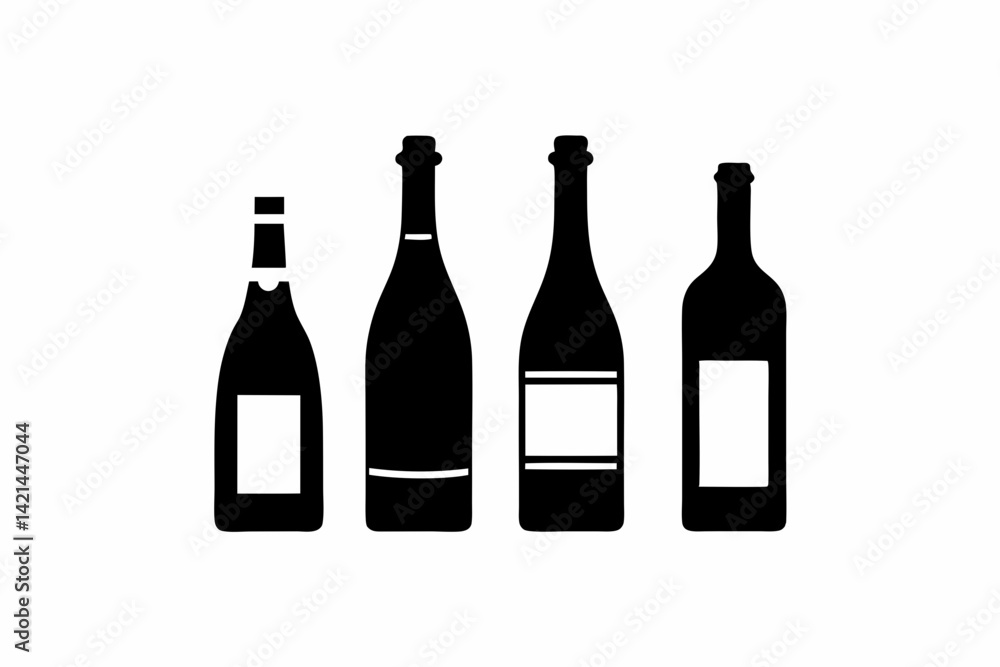 set of bottle of champagne vector silhouette illustration isolated on white background set of bottle of champagne vector silhouette illustration isolated on white background