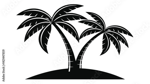 Silhouette of Tropical Palm Tree with Curved Trunk