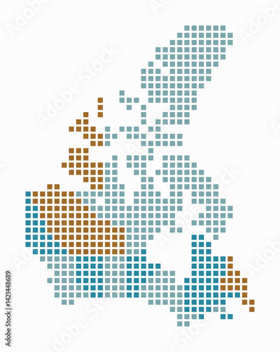 Canada dotted map. Digital style map of the country on white background. Canada shape with square dots. Colored dots style. Large size squares. Creative vector illustration.