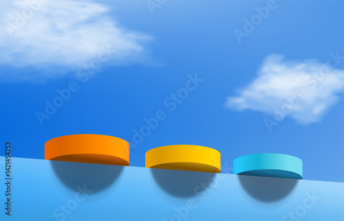 3d rendering, Minimal stage for product display present, blue sky background.