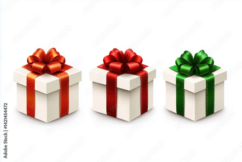 Fototapeta premium colorful boxes and colorful bows on a white background