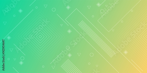Modern abstract background with memphis elements in green and yellow gradients and retro themed for posters, banners and website landing pages.