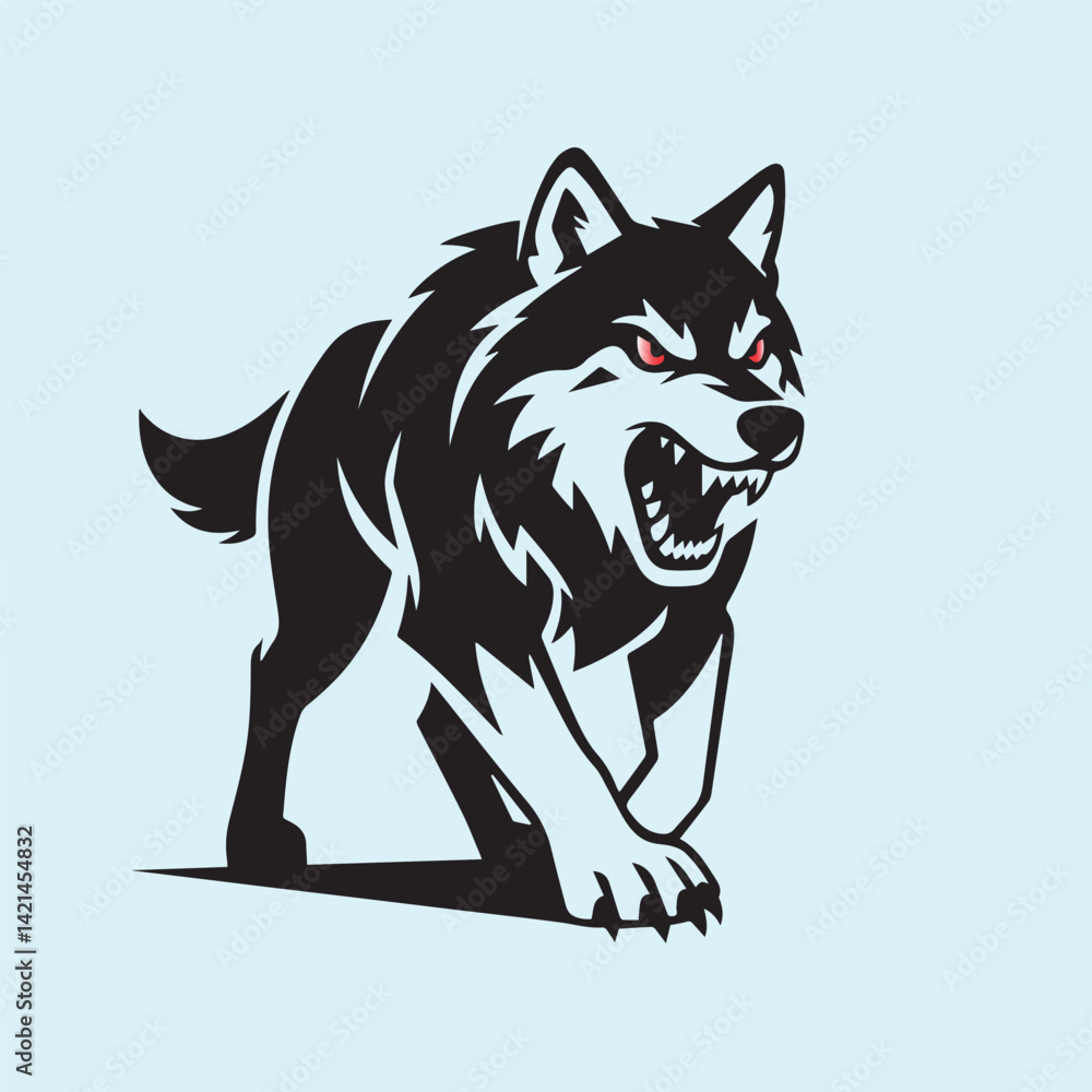 Fototapeta premium Monochrome vector wolf, snarling logo design, minimalist art, transparent background, perfect for aggressive branding