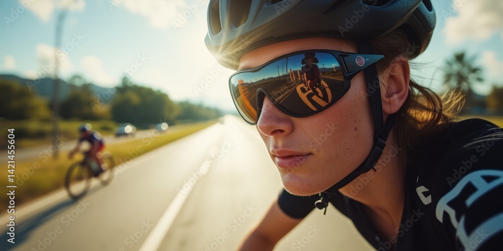 Close-Up Portrait of Cyclist Wearing Sunglasses on Scenic Outdoor Road During Daylight Ride
