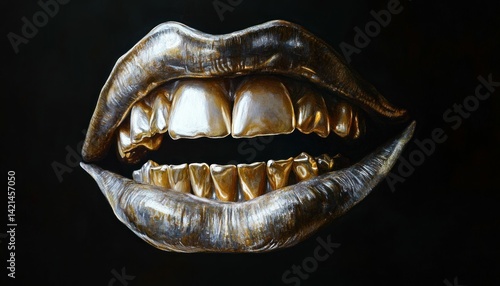 Gilded Glamour: A Study of Decadence and Oral Fixation Depicted in Metallic Tones