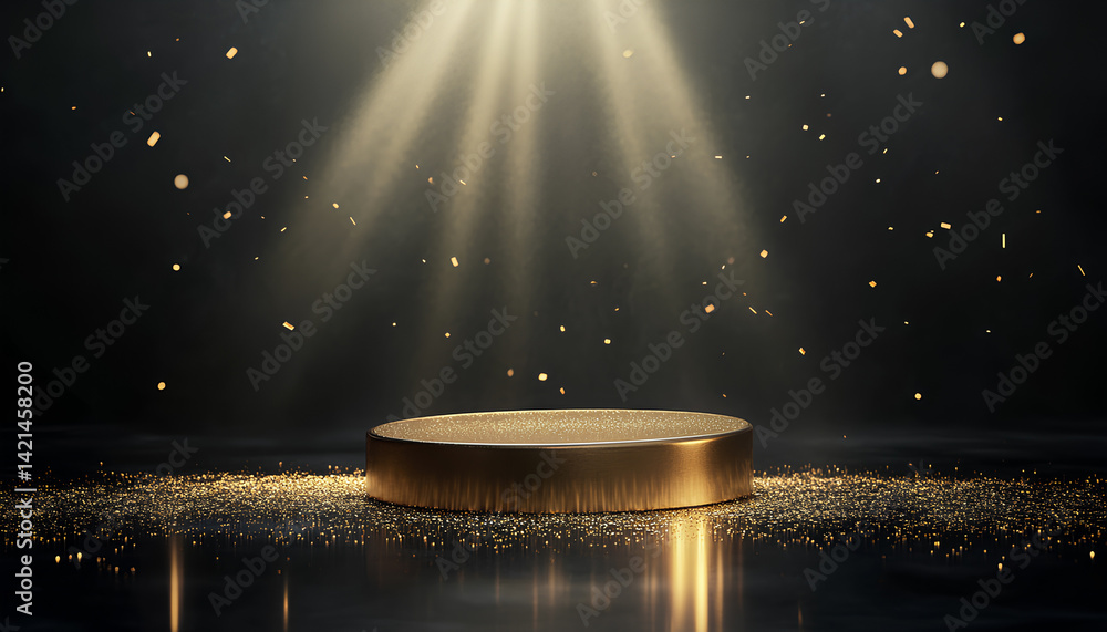 This performance space image features a stage spotlight shining down on a creative concept in a dark environment at its center