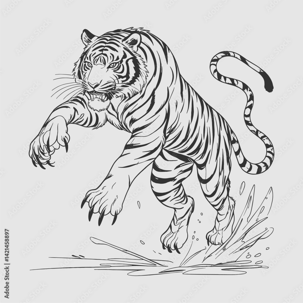 Roaring Tiger Illustration Vector Art in Striking Design Vector Roaring Tiger Illustration Vector Art in Striking Design Vector