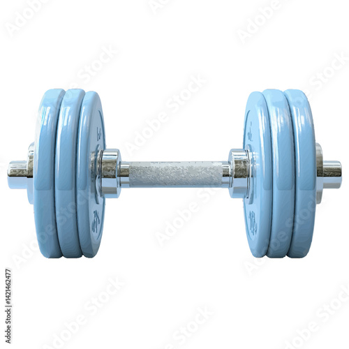 Volumetric illustration of a blue barbell positioned on a neutral background for fitness training concepts