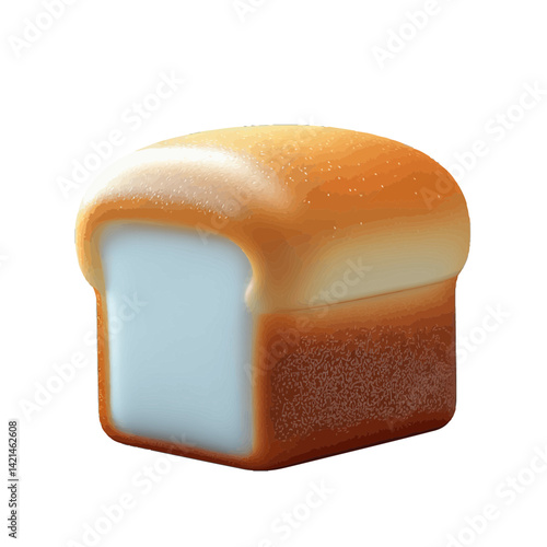 Volumetric illustration of a freshly baked loaf of bread with smooth textures highlighting its golden crust and soft interior