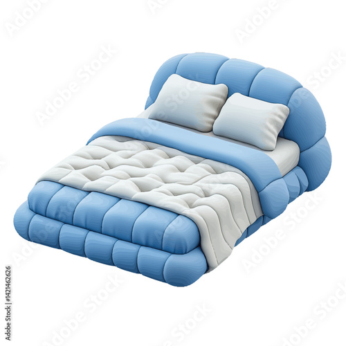 Simple bed design illustration showcasing a cozy, volumetric structure with tufted details