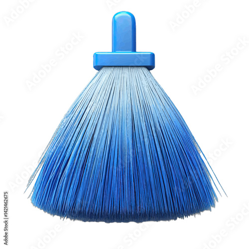 Volumetric illustration of a broom with a vibrant blue color scheme showcasing its unique design and bristle texture