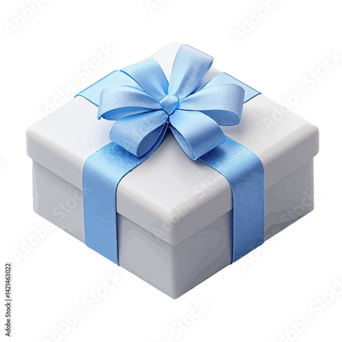 Volumetric illustration of a gift box with blue ribbon and bow for celebrations and special occasions