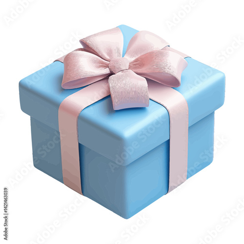 Volumetric illustration of a blue gift box adorned with a pink ribbon, ideal for celebration themes and festive decorations