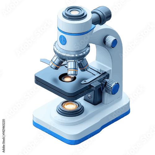 Microscope illustration showcasing detailed volumetric design with modern features for scientific applications