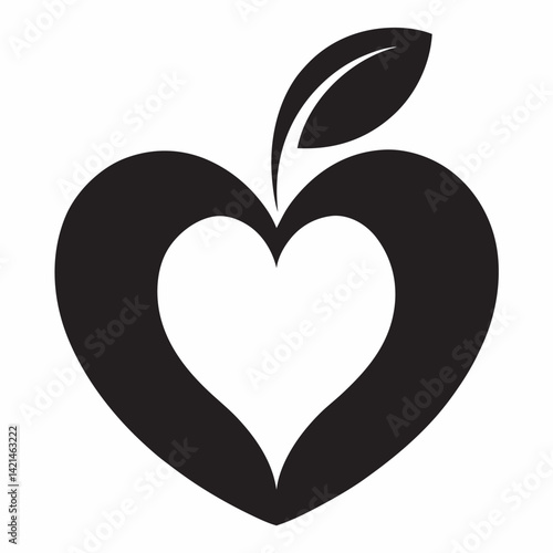 Vector sign abstract apple on heart shape silhouette 