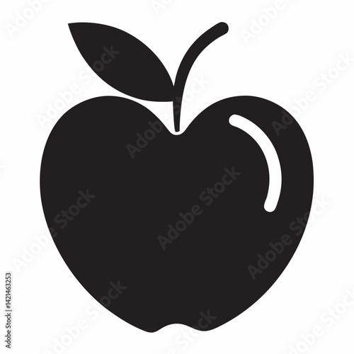 Apple heart icon A black apple that has been bitten School education concept silhouette 