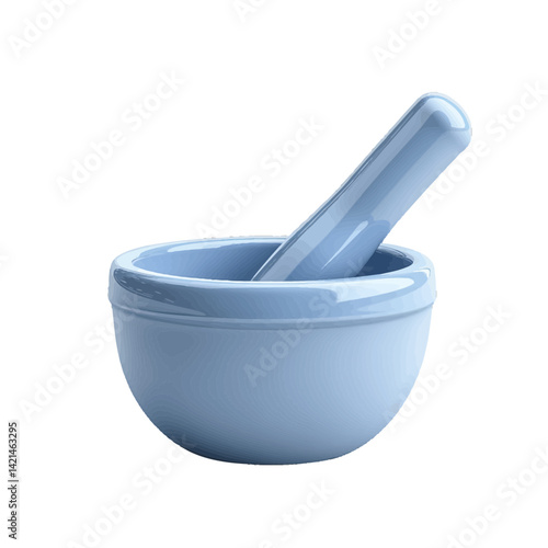 Elegant blue mortar and pestle illustration for culinary and herbal preparations in a serene kitchen setting