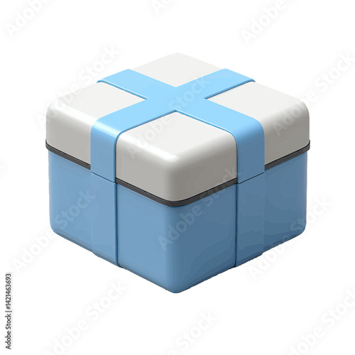 Shipping box illustration showing a brown box with blue ribbon and bow, ideal for e-commerce packaging and logistics